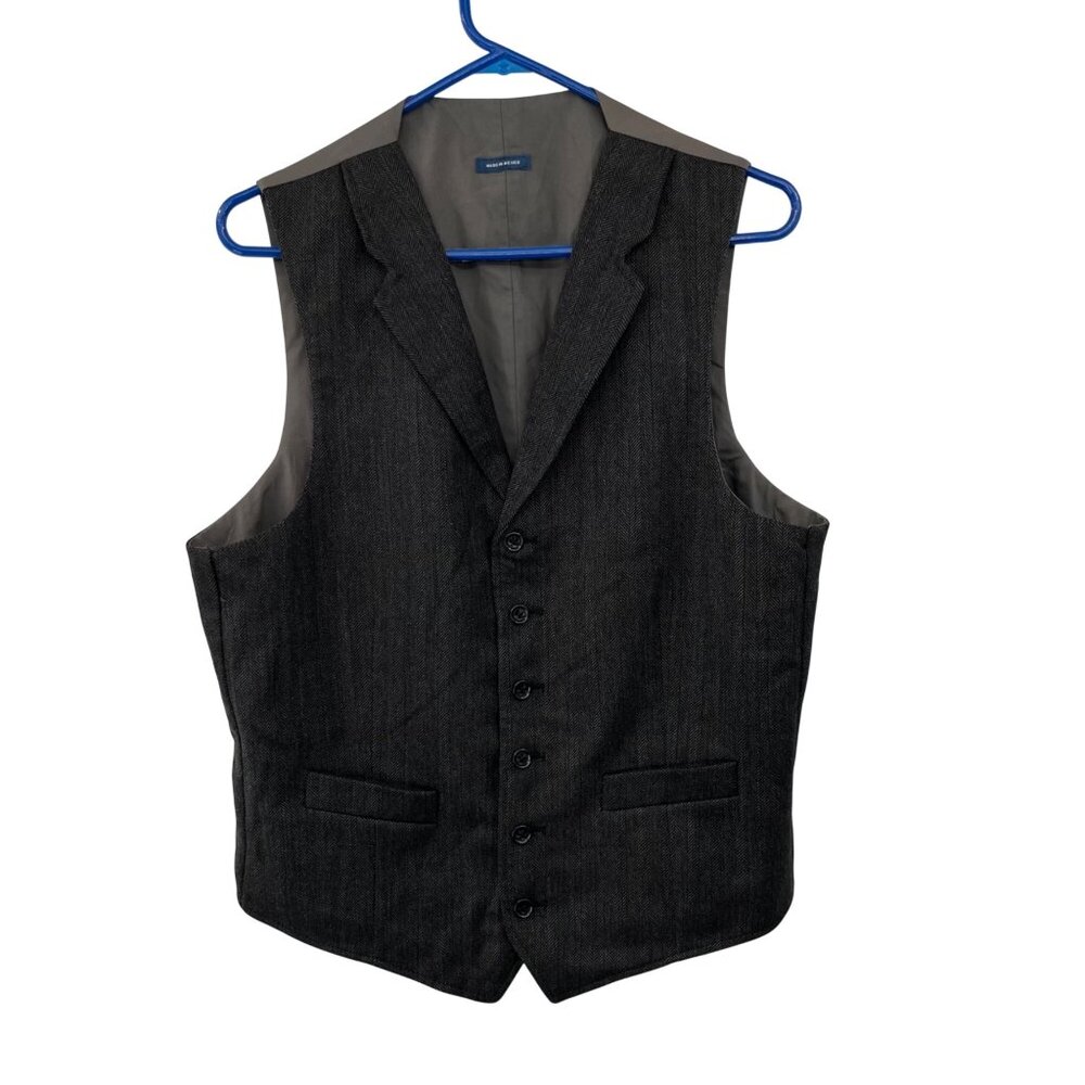 Stafford Gray Herringbone Lapel Vest Men’s 40 Classic Fit Used Wool Blend